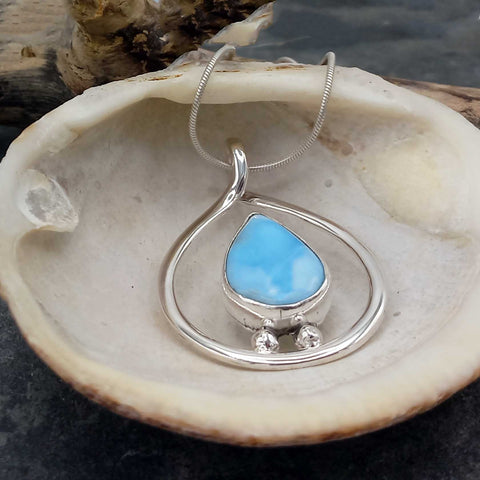 Unusual Larimar teardrop pendant