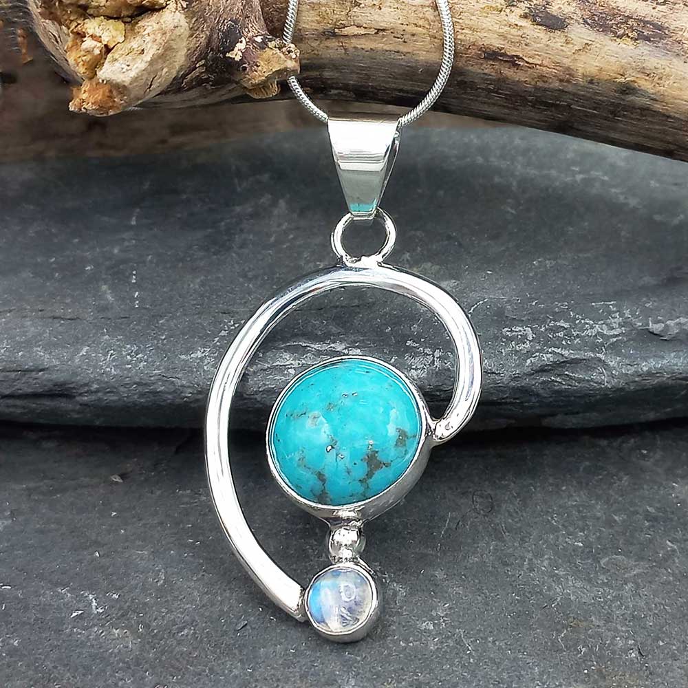 Turquoise Moonstone sterling silver pendant
