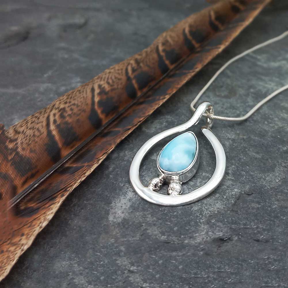 Handmade Larimar Teardrop Silver Pendant  Main image