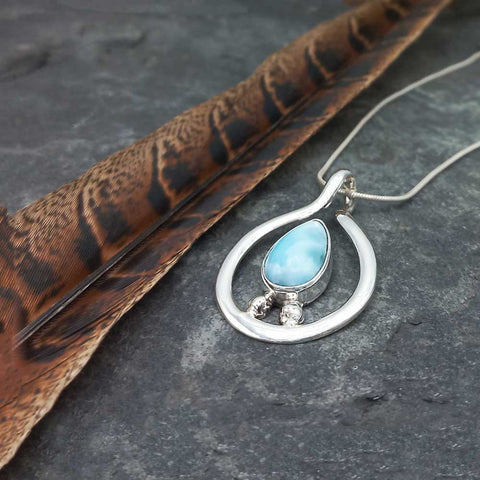 Handmade Larimar Teardrop Silver Pendant 