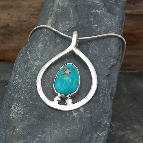 Handmade Silver Teardrop pendant with Turquoise