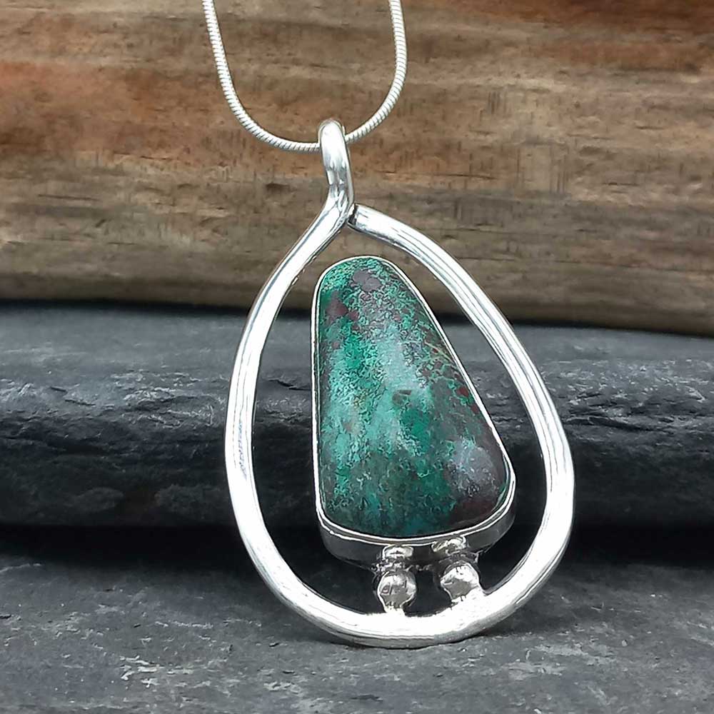 Silver Mexican necklace with Chrysocolla 