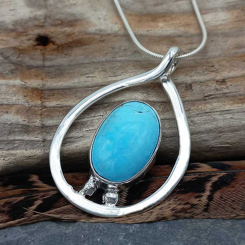 Handmade bespoke Larimar oval-shaped pendant
