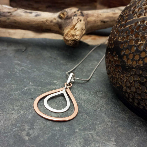 Copper & Silver Teardrop Duo Pendant