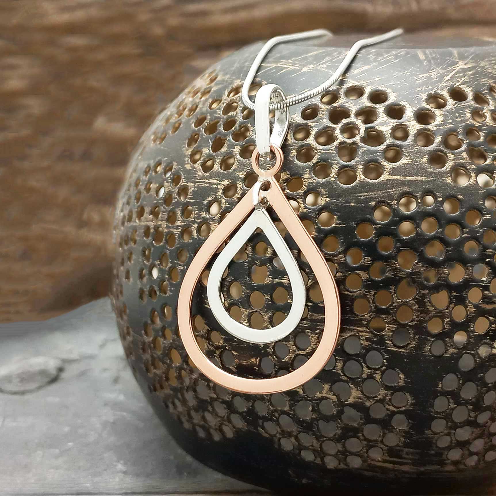 Copper & Silver Teardrop Duo Pendant (420) Secondary image