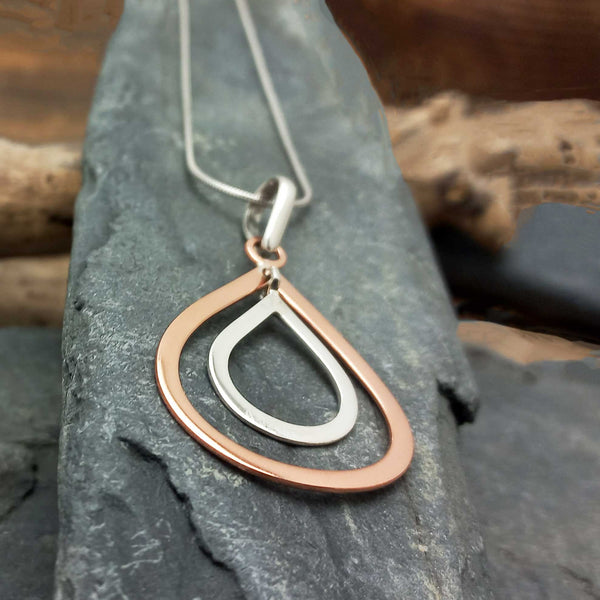 Handmade silver copper teardrop necklace
