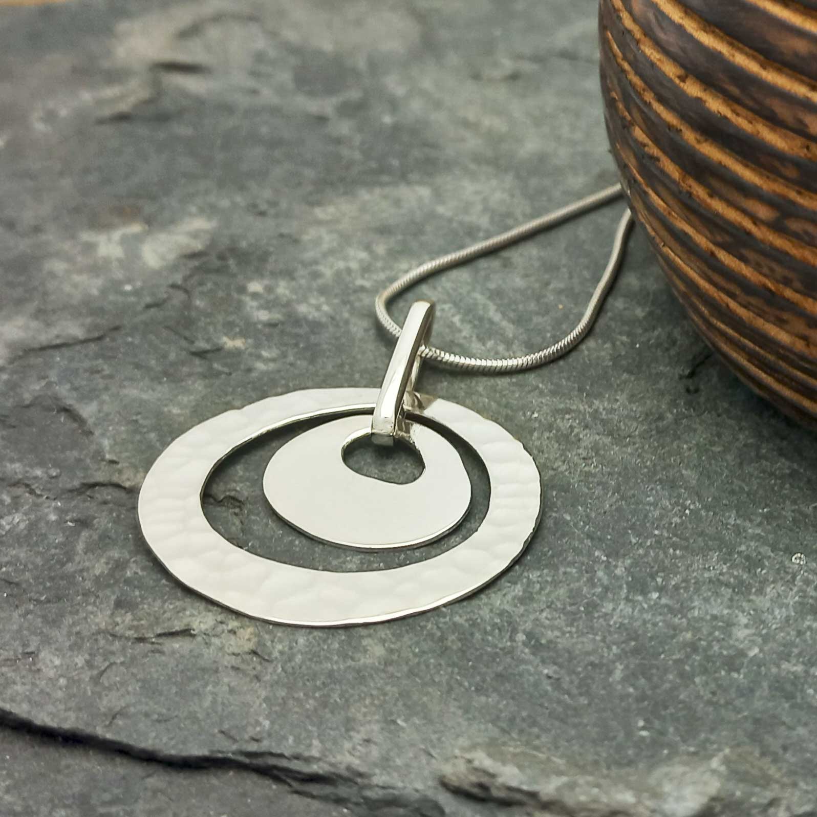 Hammered double oval sterling silver necklace