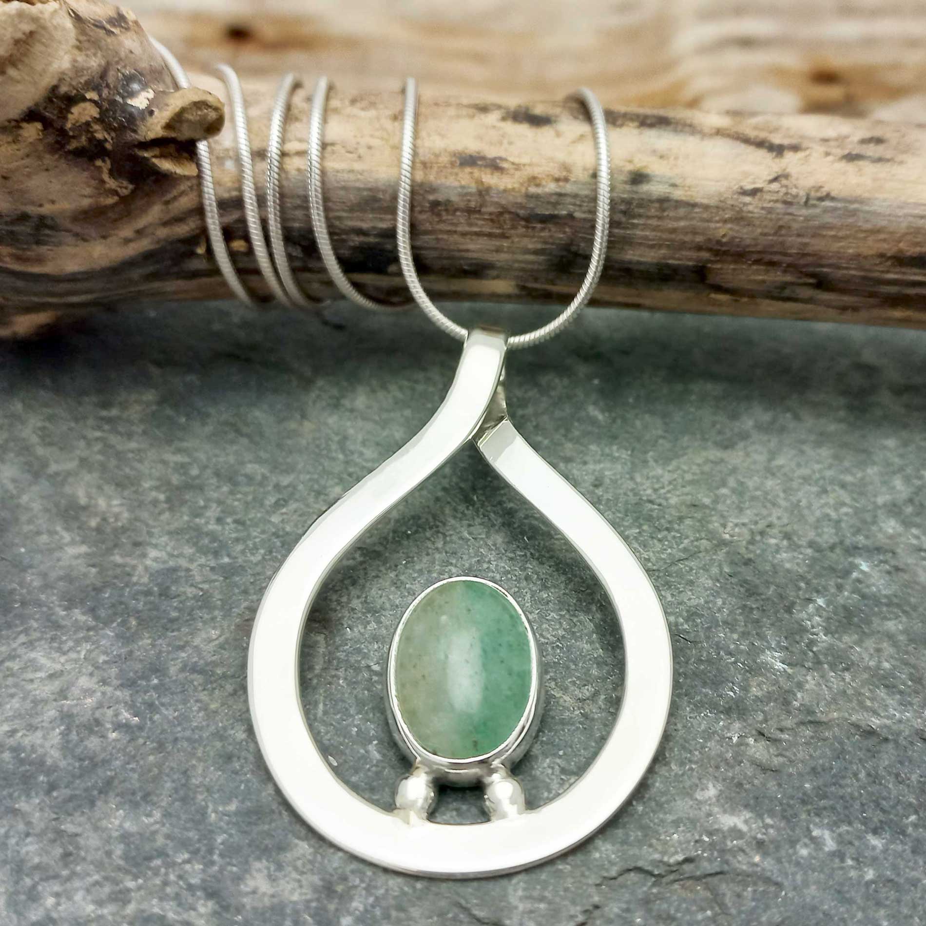 Unusual handcrafted pendant with green aventurine gemstone