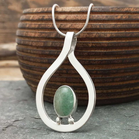 Silver handmade necklace with green stone