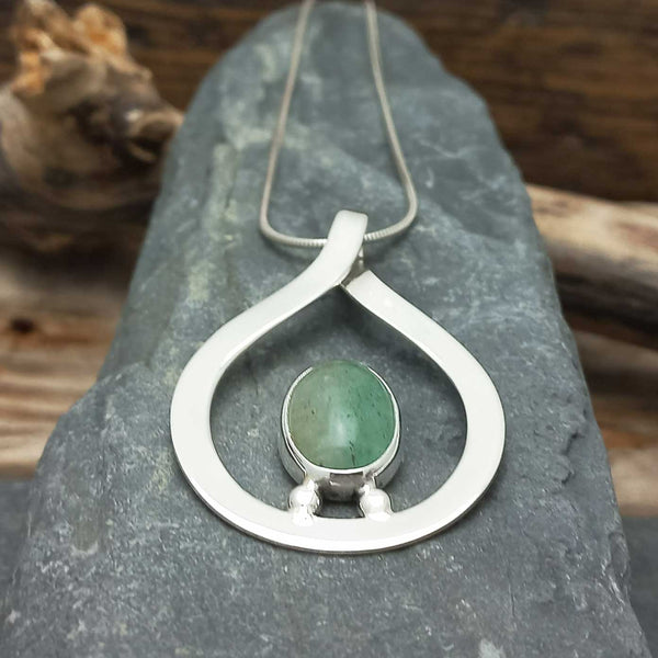 Green Aventurine stone with silver teardrop necklace