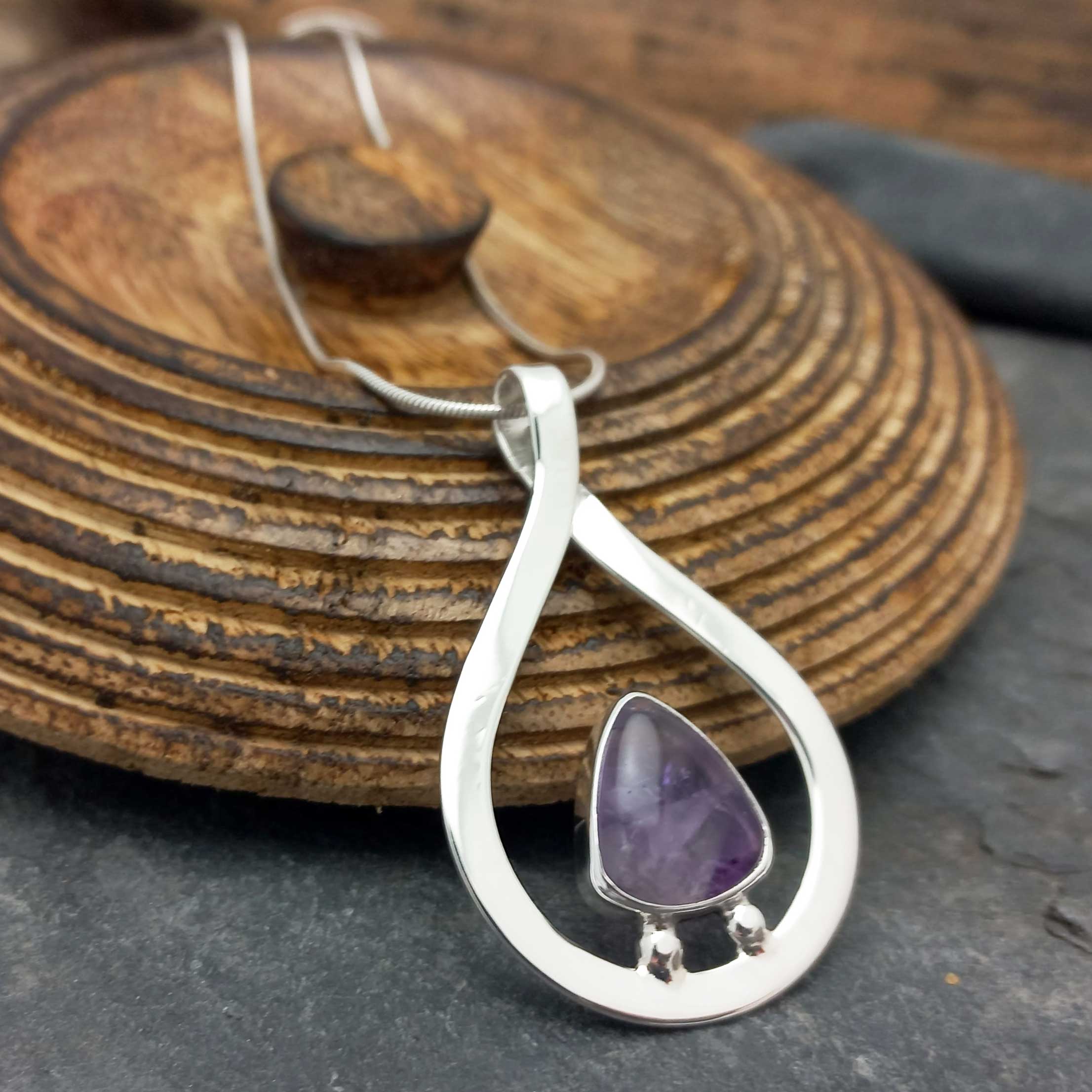 Unusual sterling silver Amethyst stone necklace