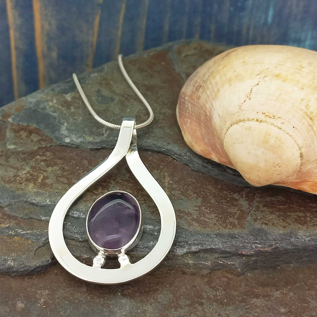 Unusual Amethyst silver teardrop pendant