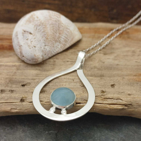 Handmade Blue Aquamarine Sterling Silver Teardrop Pendant