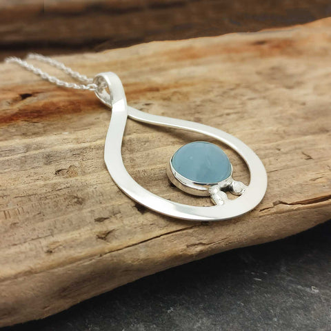 Unusual Silver Pendant with Aquamarine stone