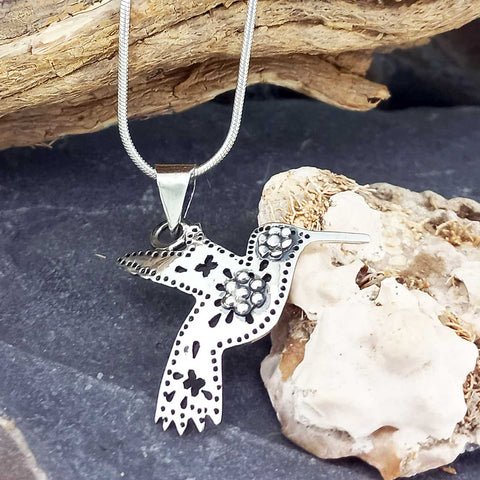Sterling silver handmade Mexican hummingbird pendant