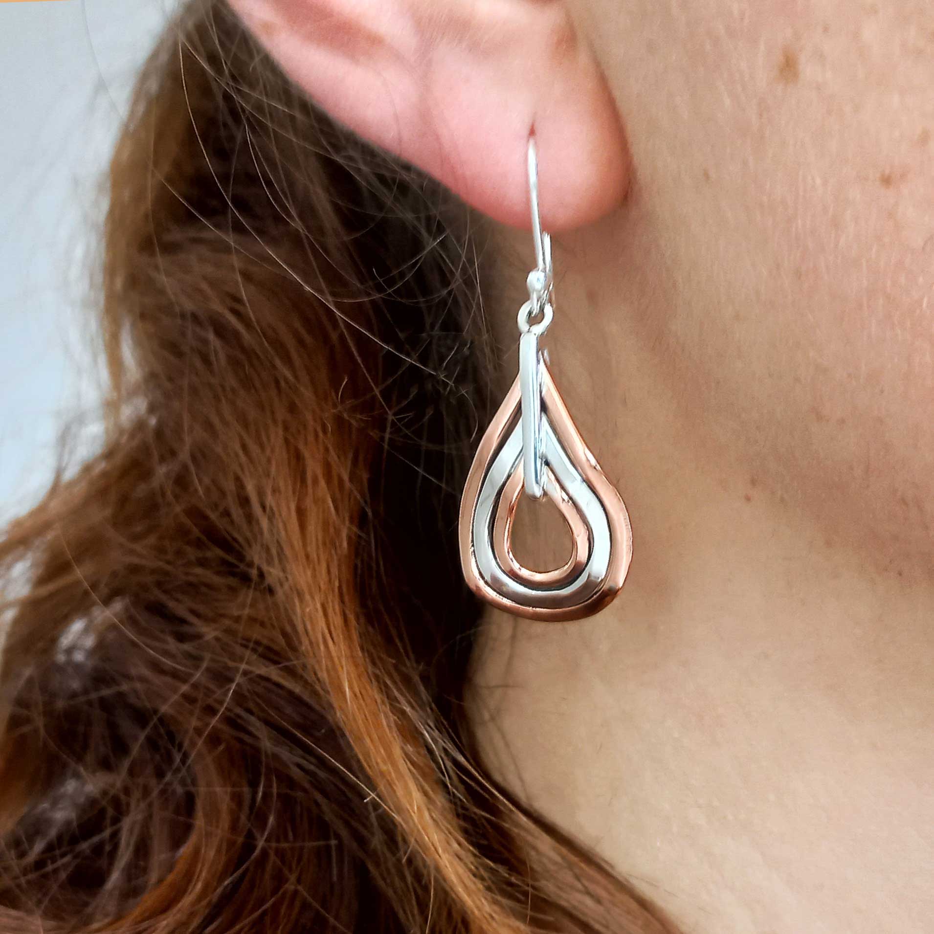 Copper & Silver Curvy Teardrop Earrings (781) Secondary image