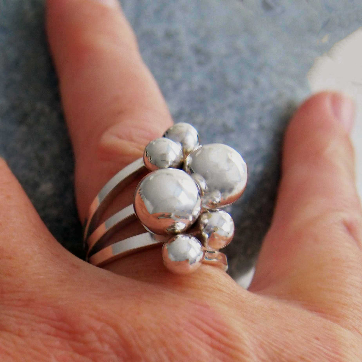 Chunky Silver Ring with balls Main image