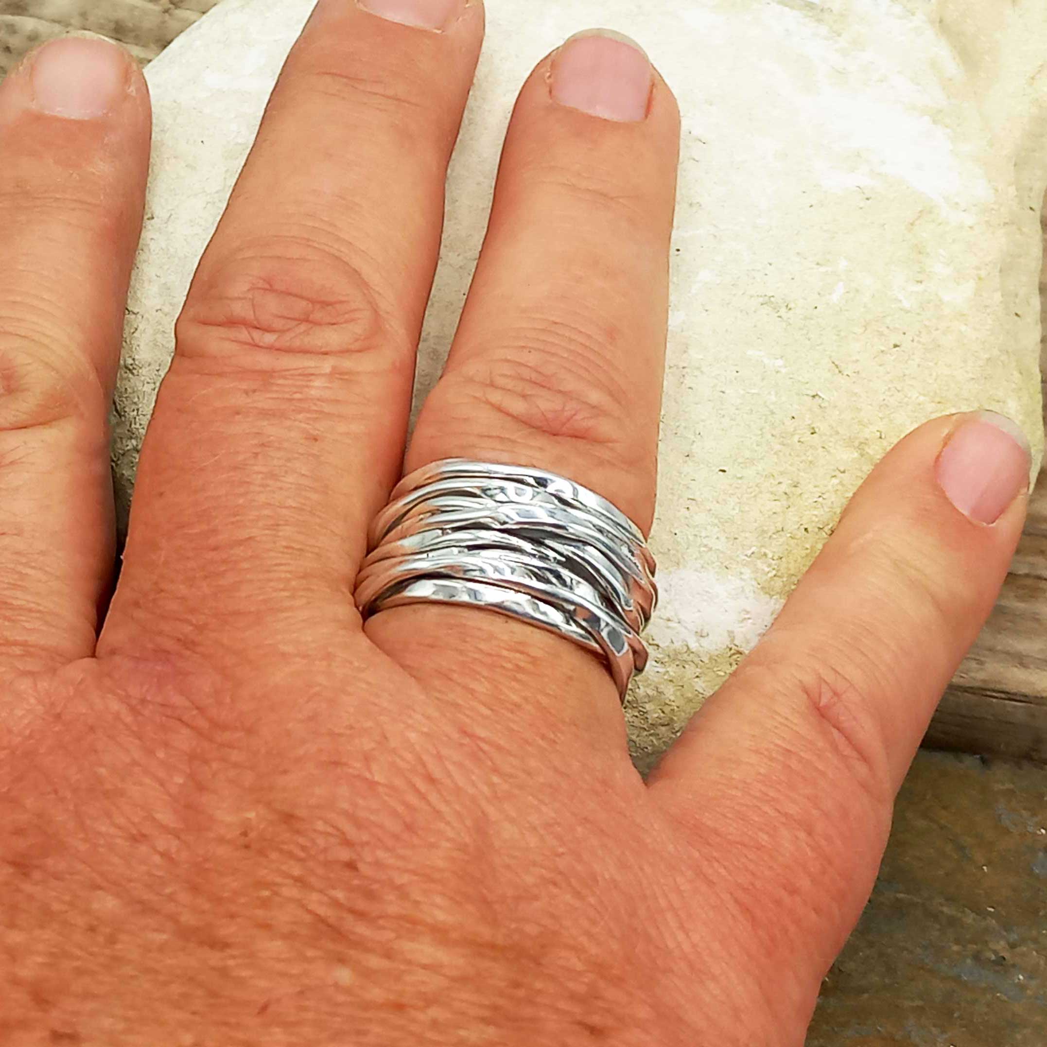 Knotted silver band ring