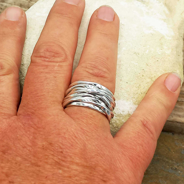 Knotted silver band ring