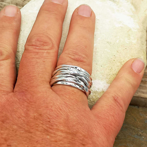 Knotted silver band ring