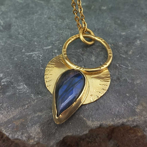 Handmade Labradorite Bloom Brass Necklace 