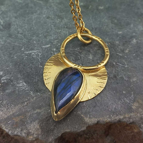 Handmade Labradorite Bloom Brass Necklace 