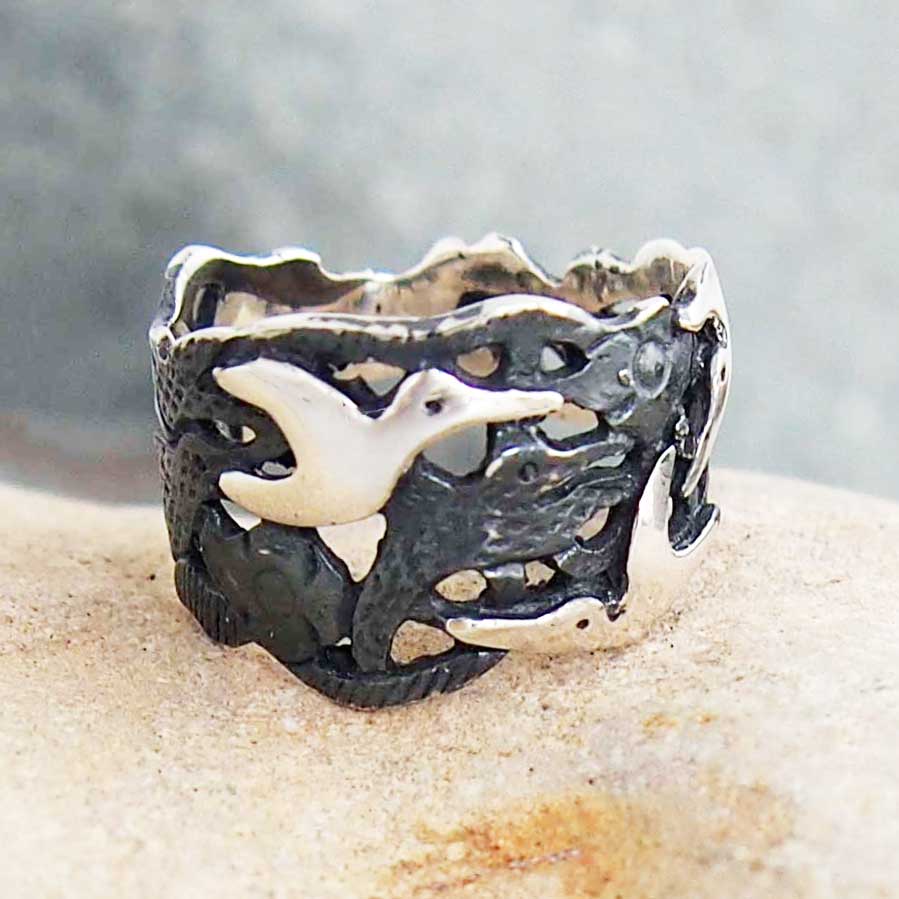 Hummingbird Oxidised Silver Ring (75) Secondary image