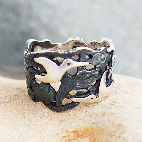 Unusual silver bird ring