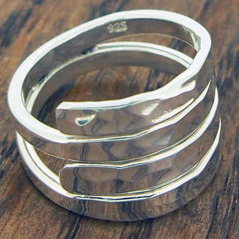 Silver ring with beaten texture