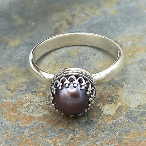 Pearl with filigree handmade silver ring