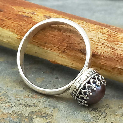 Purple pearl filigree sterling silver ring