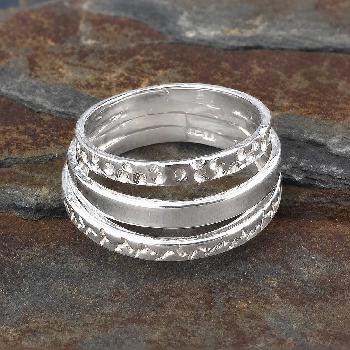 Textured 4 band sterling silver ring