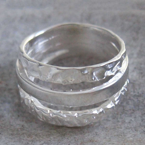 Textured 3 band sterling silver ring