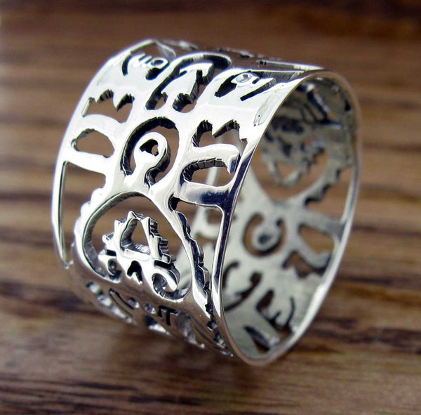 Ususual silver tree of life ring