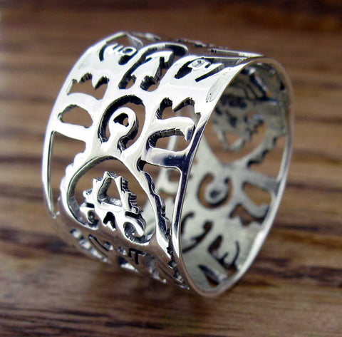 Ususual silver tree of life ring
