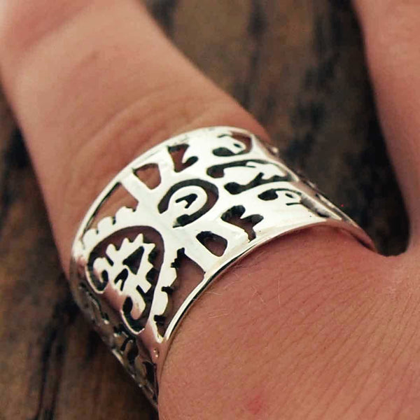 Tree of life Mexican silver ring