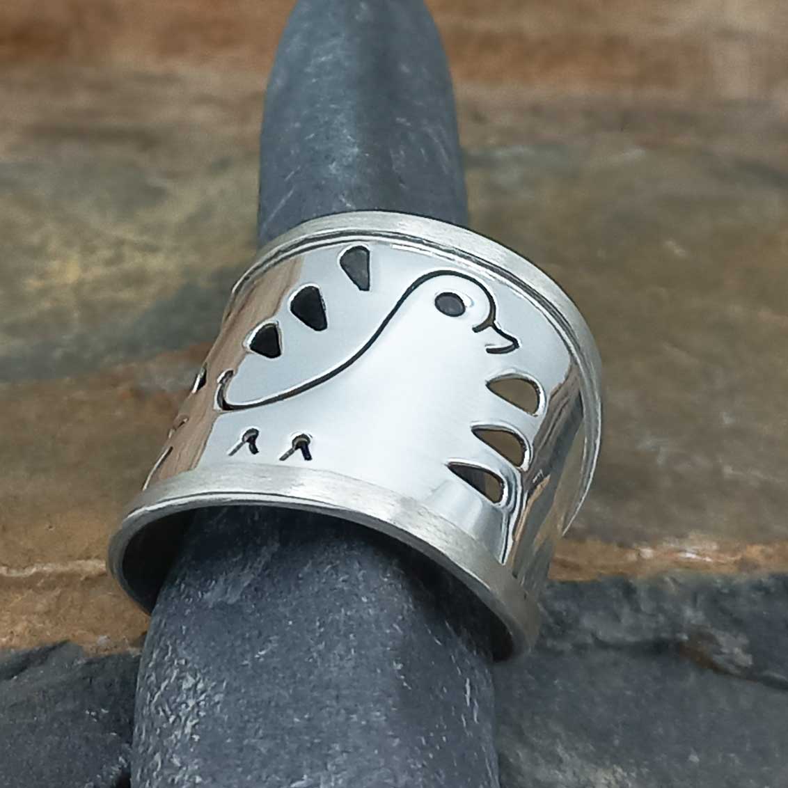 Large Bird Rings Feathered Bird Silver Ring – Silver Bubble