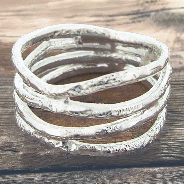 Textured sterling silver strands ring