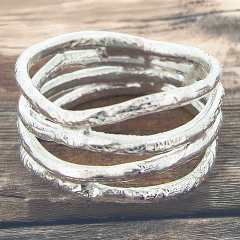 Textured sterling silver strands ring