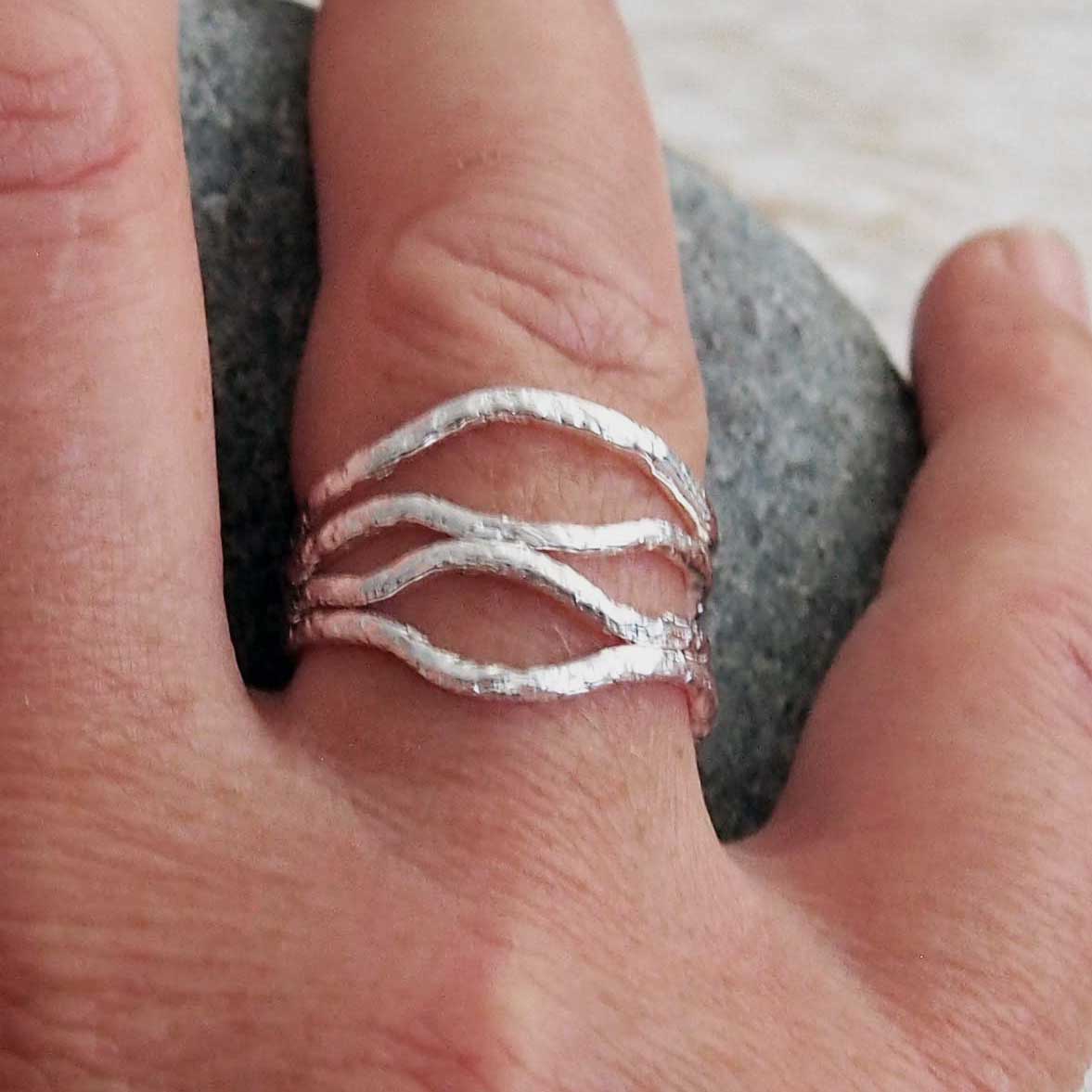 Waved Strands Silver Ring (204) Secondary image