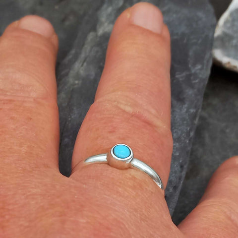 Handmade dainty silver ring with turquoise