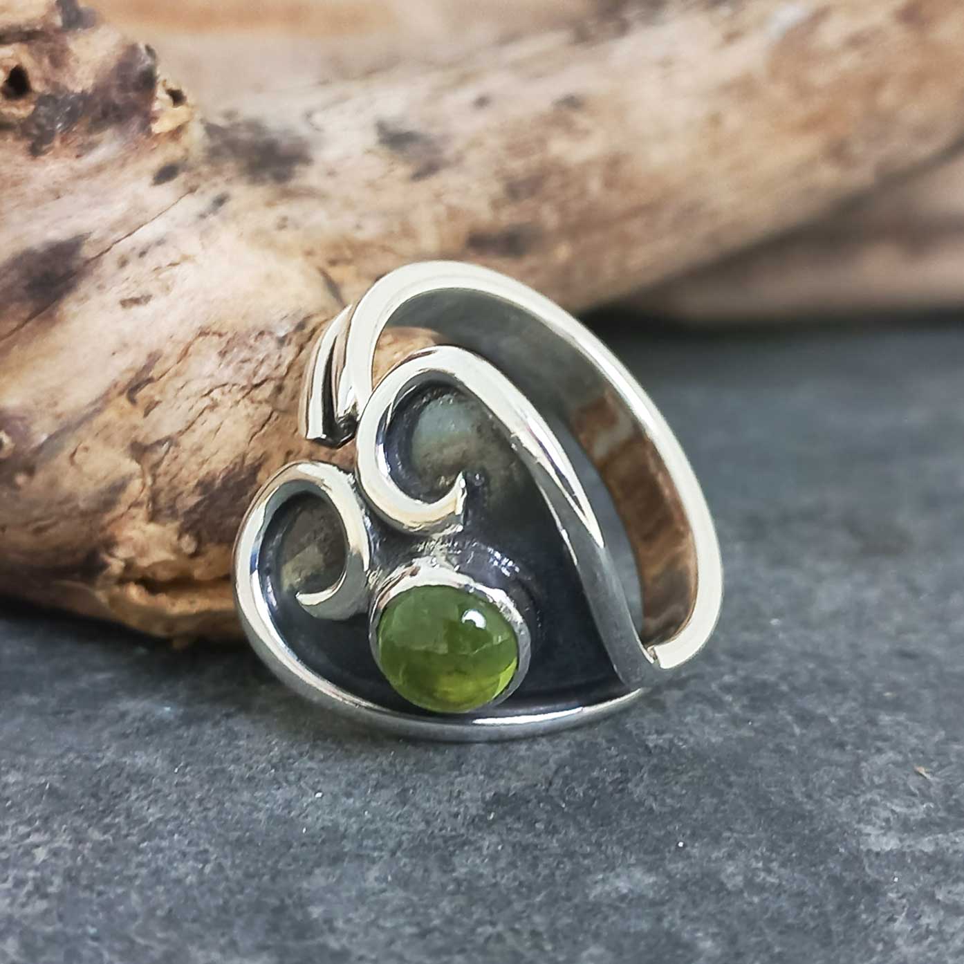 Handmade silver Oxidised ring with Peridot stone