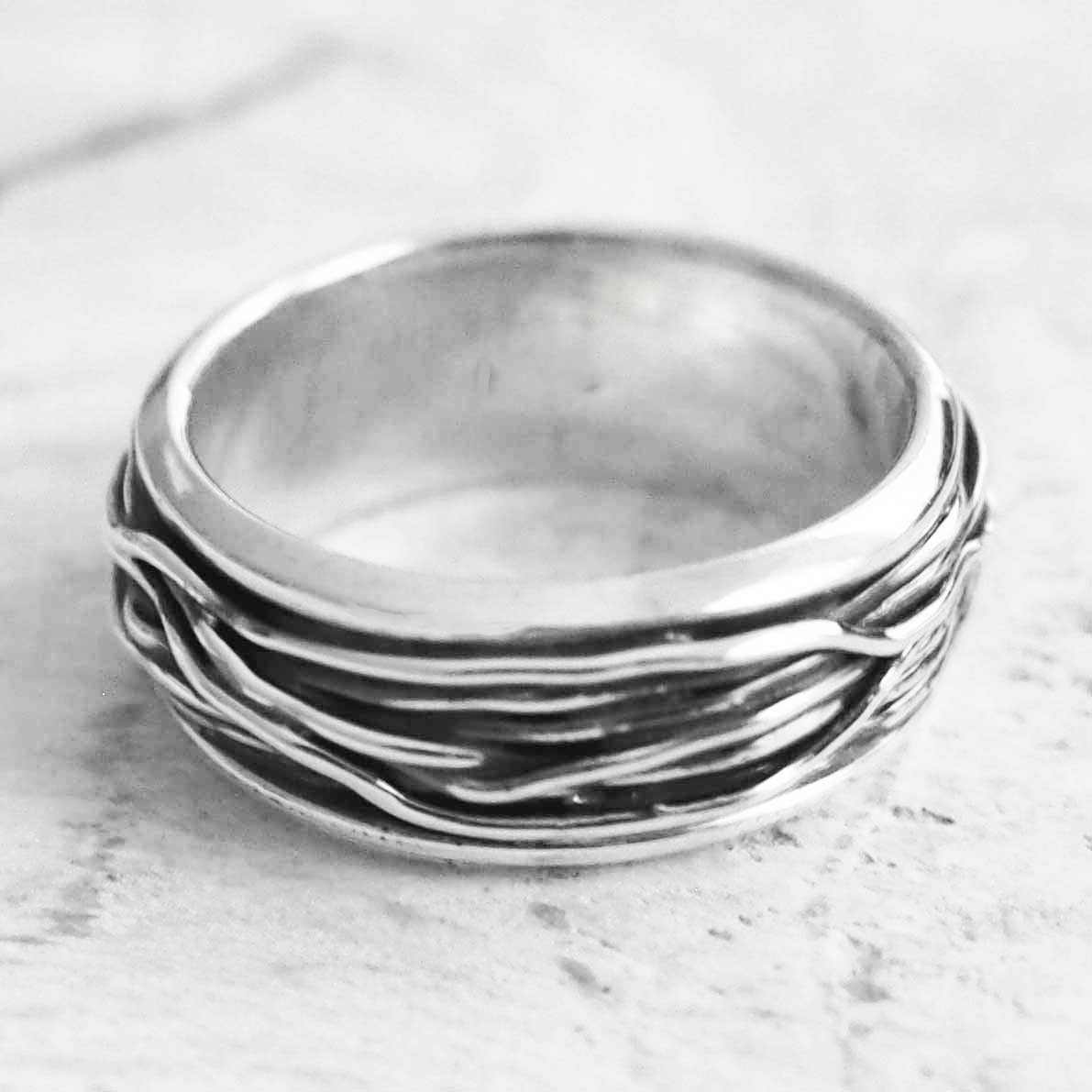 Unusual Mexican silver textured ring