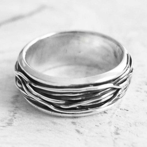 Unusual Mexican silver textured ring