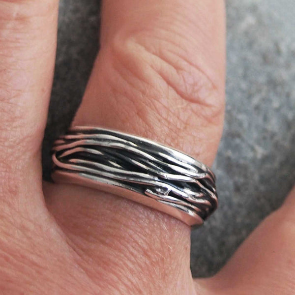 Textured oxidised handmade silver ring