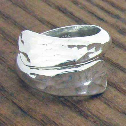 Beaten silver wrap around ring