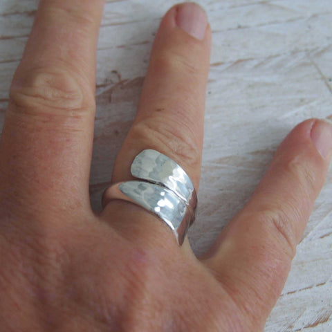 Hammered Wrap Silver Ring 