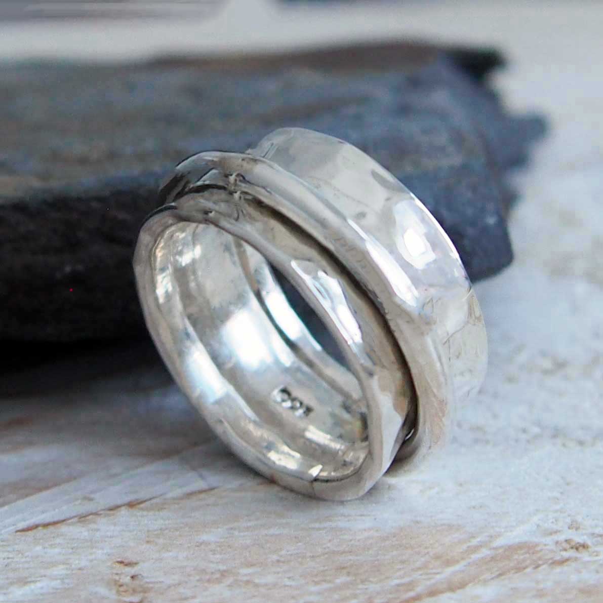 Mexican beaten silver wide band ring