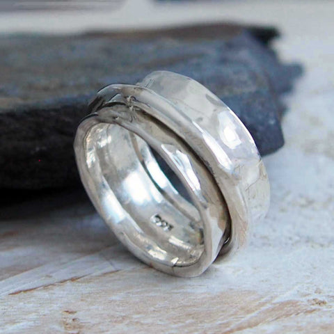 Mexican beaten silver wide band ring