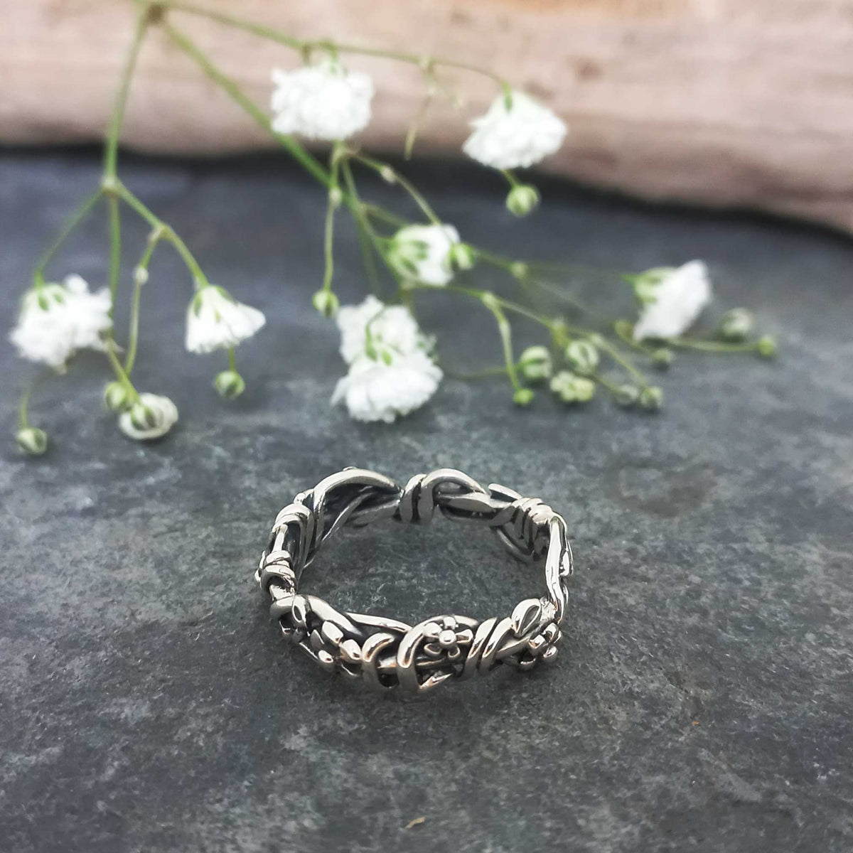 Twisting Flowers Silver Ring Main image